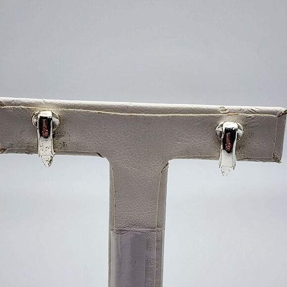 Vintage MWS Sterling Silver & Yellow Glass Clip-On Earrings - Picture 4 of 5